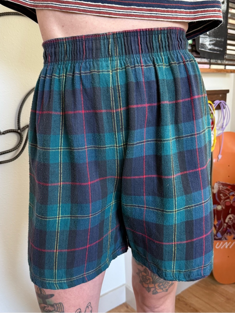 Vintage 80s 90s Tartan Plaid Flannel Loungewear Shorts Grunge ~ Size Small - Picture 2 of 8